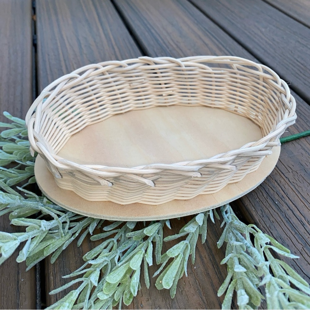 Handmade Shallow Oval Natural Woven Wood Basket 8x5x2.5”